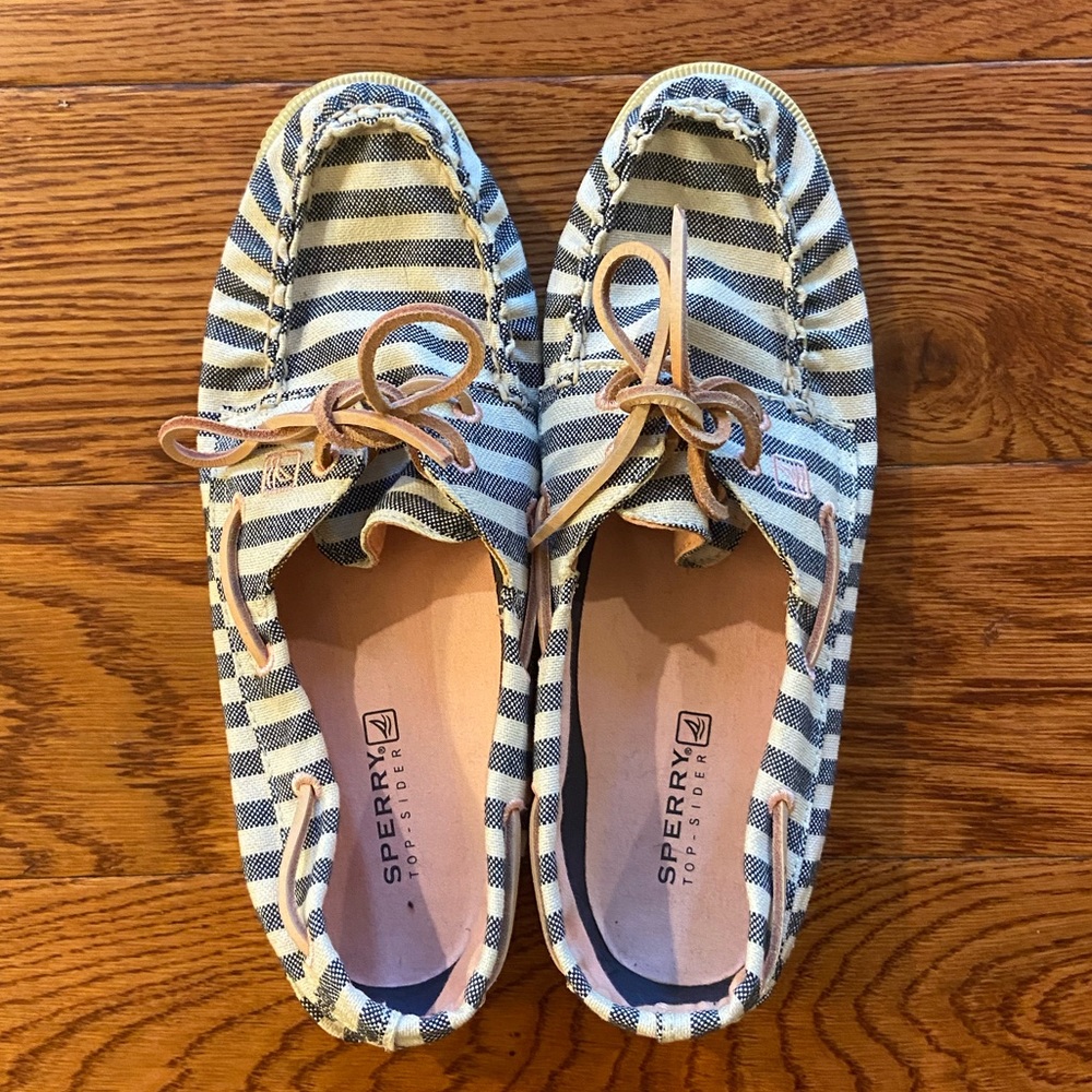 Sperry Navy and White Stripe Boat Shoes